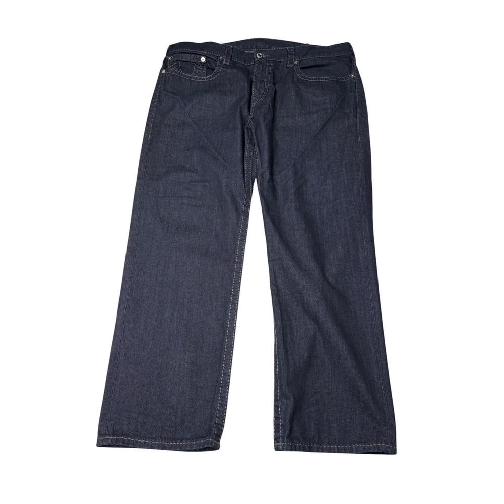 True Religion Devin Big T Loose Straight Jeans Mens 42X31 Dark Wash No Flap Blue